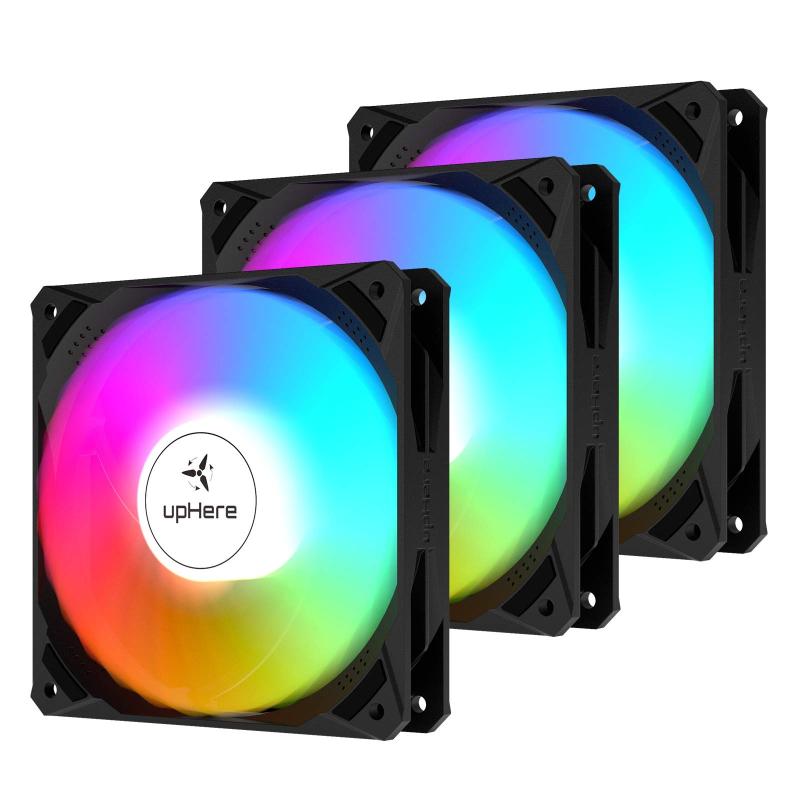 upHere 120mm PCケースファン LED搭載 静音 高性能 3PINコネクタ 3本1セット 黒い枠と白いブレード…