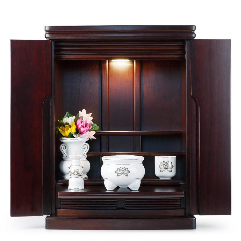 木々語り 仏壇 ミニ 小型仏壇【New 18号 LED照明付】(軽量 桐 幅40cm 奥32cm 高さ54cm)小さな仏壇 ミニ モダン/高級/上置き/家具調/リビング おしゃれ（紫檀色）