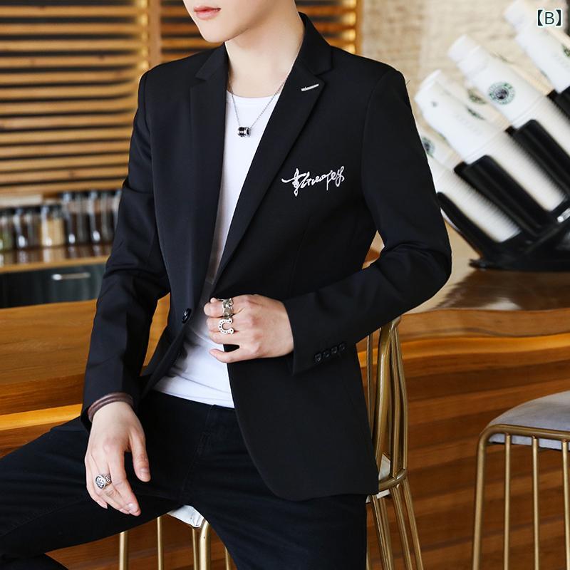 スーツ　セットアップ　ブルー メンズカジュアル スーツ 韓国 スリム シングル トップ 春秋 小さい 学生 ジャケット