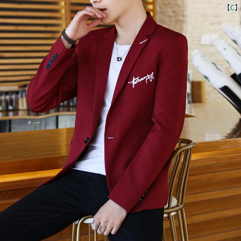 スーツ　セットアップ　ブルー メンズカジュアル スーツ 韓国 スリム シングル トップ 春秋 小さい 学生 ジャケット