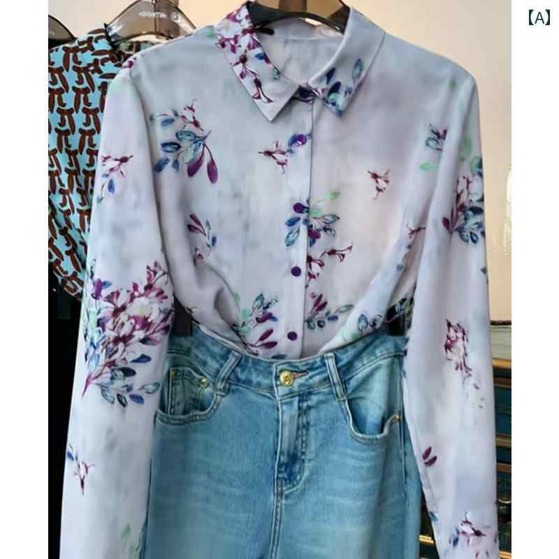 花柄 シャツ　トップス　レディース 女性用 長袖 花柄 シャツ 2025秋 韓国 ファッション 高級 プリント ゆったり トップス(4)