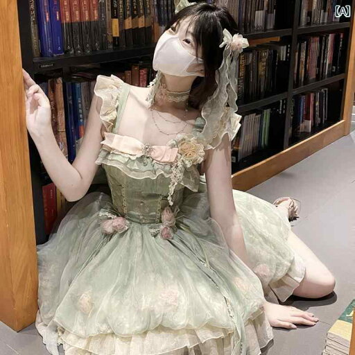 ロリータ ドレス コスプレ スポット リトル フラワーフェアリー ロリータ スモール フレッシュ スプリング フォレストガーデン スタイル フォレスト ガール グリーン ドレス スカート ロリータ ドレス コスプレ スポット リトル フラワーフェアリー ロリータ スモール フレッシュ スプリング フォレストガーデン スタイル フォレスト ガール グリーン ドレス スカート