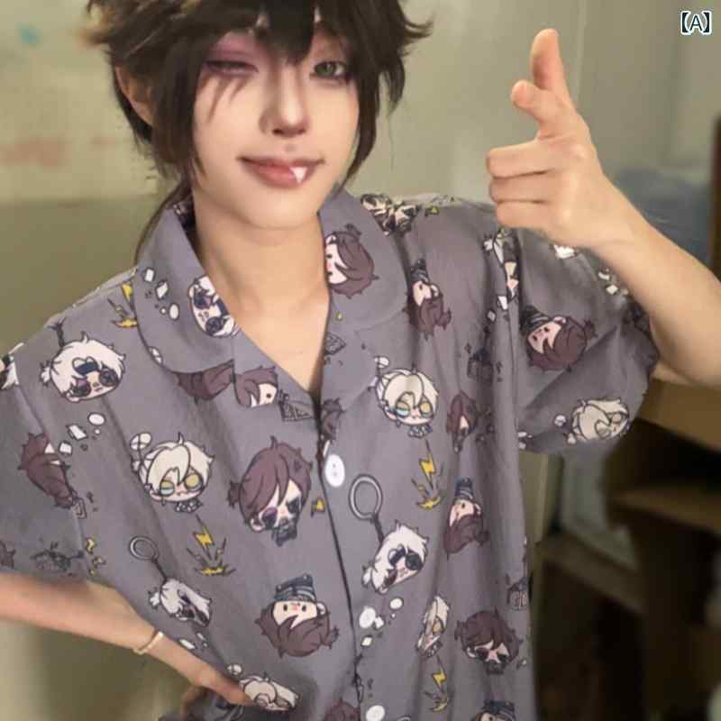 ロリータ　ドレス　コスプレ 【第 五 個性 ルカ】 夏用 半袖 バブル シワ パジャマ セット