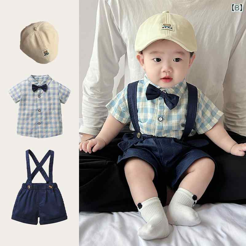 ベビー服　夏用　ウェア ベビー 夏服 男の子 サスペンダー シャツ ツーピース スーツ スタイリッシュな 幼児 紳士 な 1歳 児 服 2