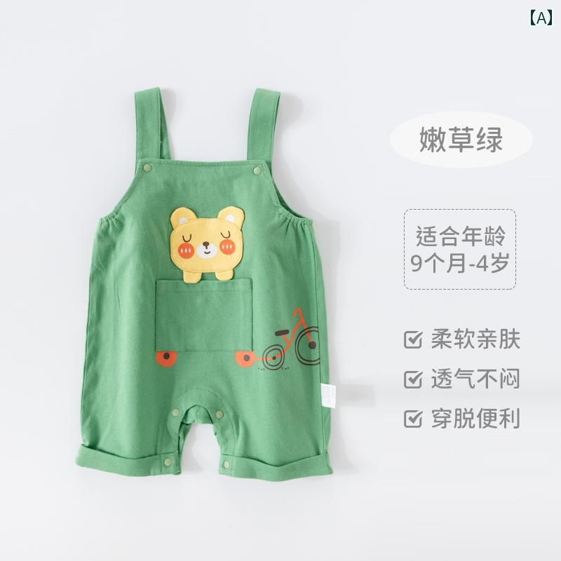 ベビー服　夏用　ウェア ハッピー ベア ベビー サマー オーバー オール 男の子 薄手 コットンショーツ ..