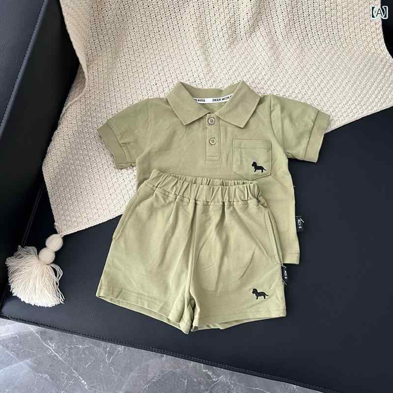 ベビー服　夏用　ウェア 韓国 男の子 赤ちゃん 服 幼児 子供 夏 ポロ カラー Tシャツ ショート パンツ ..