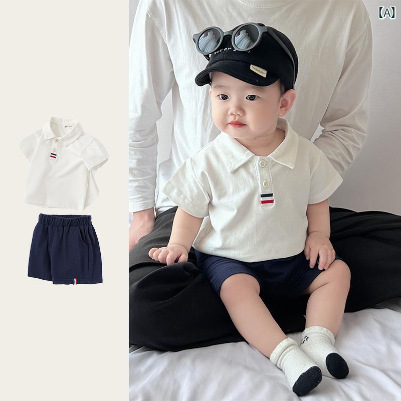 ベビー服　夏用　ウェア 6 ～ 12ヶ月の ベビー スーツ 男の子用 夏用 スポーツ スタイル ポロシャツ カ..