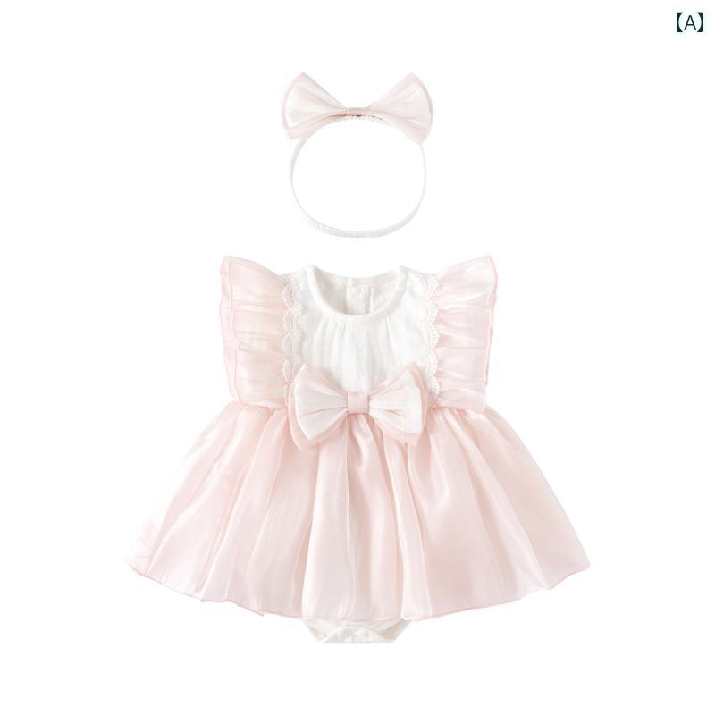 ベビー服　夏用　ウェア 満月 産着 夏服 薄手 女児 スカート 百日 披露宴 一歳 姫 ドレス 白 ガーゼ