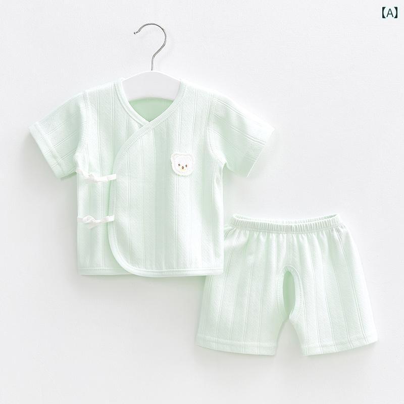 ベビー服 夏用 ウェア 新生児 服 夏 薄手 コットン 股 開き モンク 0 ショート パンツ 3月 上旬 ベビー 半袖 スーツ