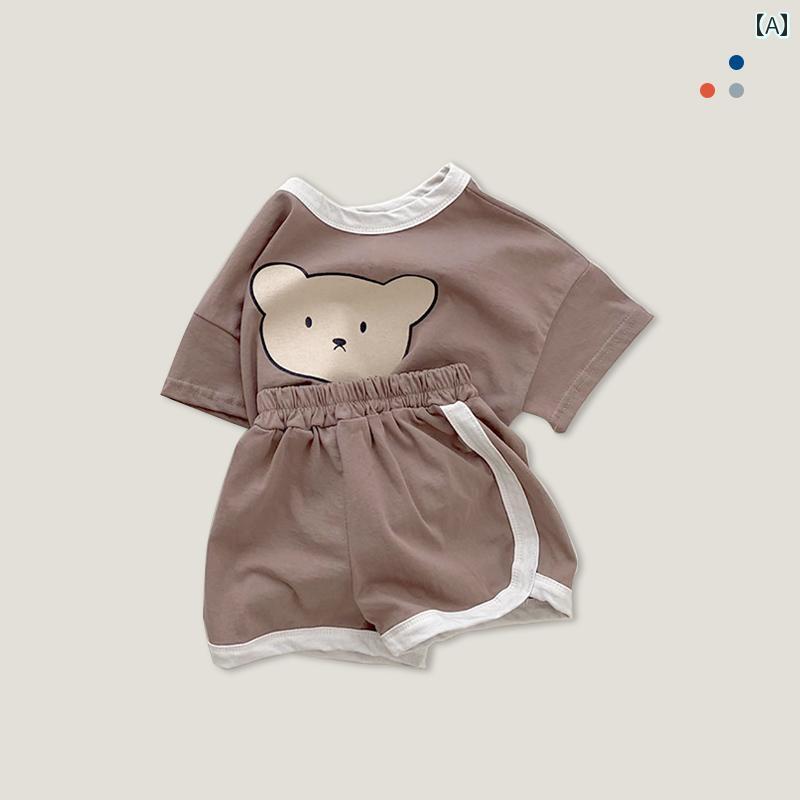 ベビー服　半袖　セット ベビー 半袖 サマー スーツ 綿 ショーツ 薄手 スプリット ツーピース おしゃれ 服 夏 ホーム 男の子