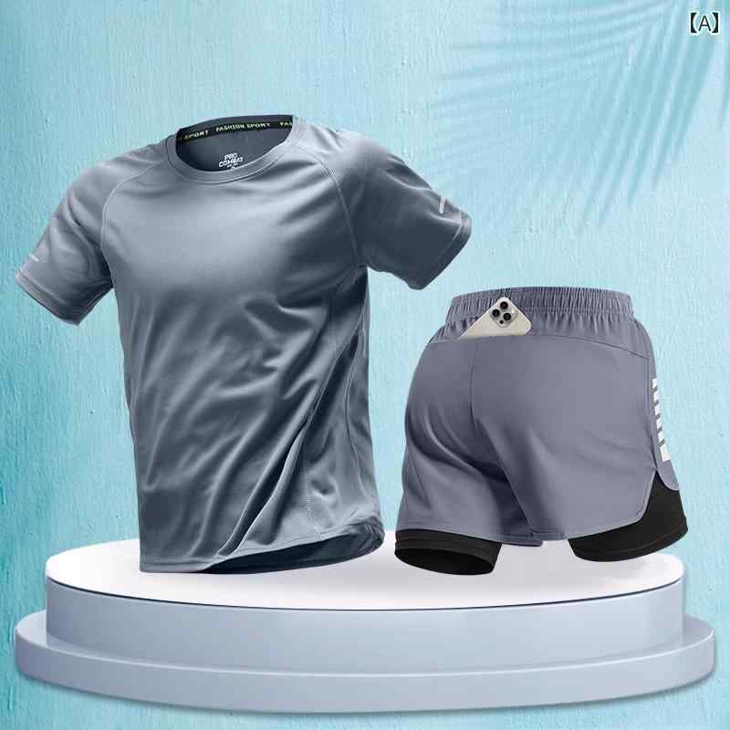 ランニングウェア　スポーツ　メンズ フィットネスウェア メンズ マラソン ランニング 陸上 競技 夏季 トレーニング 半袖 ショート パンツ 速乾 スポーツ スーツ プロ 仕様