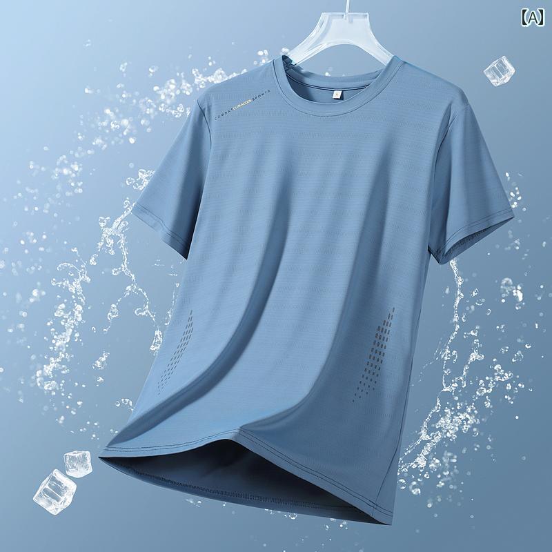 ランニングウェア　スポーツ　メンズ 半袖 Tシャツ メンズ 夏 薄手 スポーツ ゆったり 冷感 ラウンドネ..