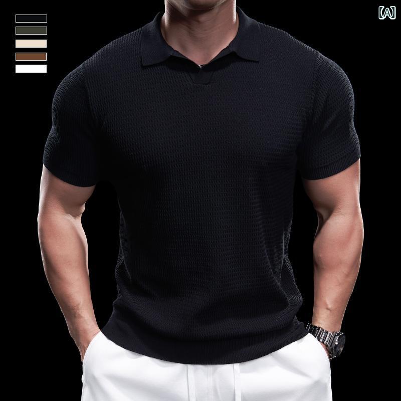 ランニングウェア　スポーツ　メンズ 横柄な 筋肉 質の メンズ スポーツと フィットネス トップス ランニング トレーニング ポロシャツ 半袖 Tシャツ 夏の スタイル