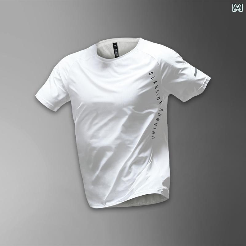 ランニングウェア　スポーツ　メンズ 冷感 スポーツ Tシャツ メンズ 速乾 夏 薄手 ランニング 半袖 ホワイト 通気性 トップ トレーニングウェア