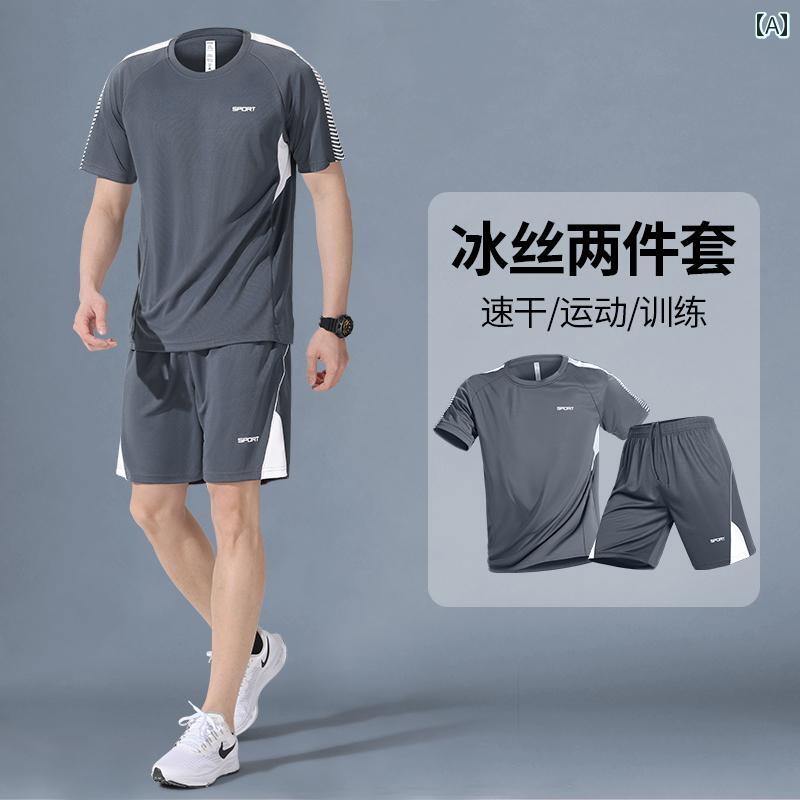 ランニングウェア　スポーツ　メンズ スポーツ スーツ メンズ フィットネスウェア 速乾 夏用 冷感 半袖 ショート パンツ Tシャツ バドミントン ジャージ ランニング トレーニングウェア
