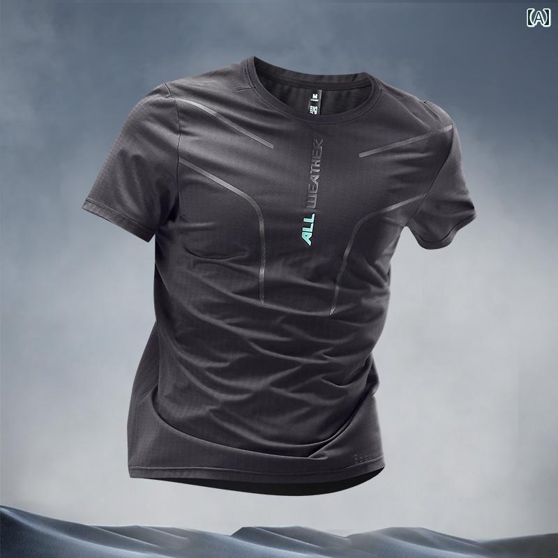 ランニングウェア　スポーツ　メンズ 冷感 スポーツ 半袖 Tシャツ メンズ 夏 薄手 速乾 通気性 プロ フィットネスバスケットボール ランニング トレーニングウェア