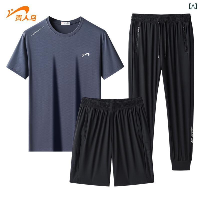 ランニングウェア　スポーツ　メンズ Guirenniaoお父さん 夏服お父さん サマー スーツ スポーツ 冷感 メンズ 半袖 Tシャツ 中年 紳士服