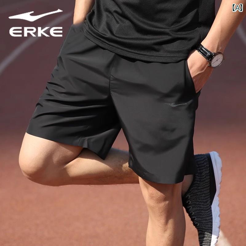 ランニングウェア　スポーツ　メンズ Hongxing Erke ショート パンツ メンズ 夏 薄手 スポーツ ランニング 速乾 冷感 ブラック