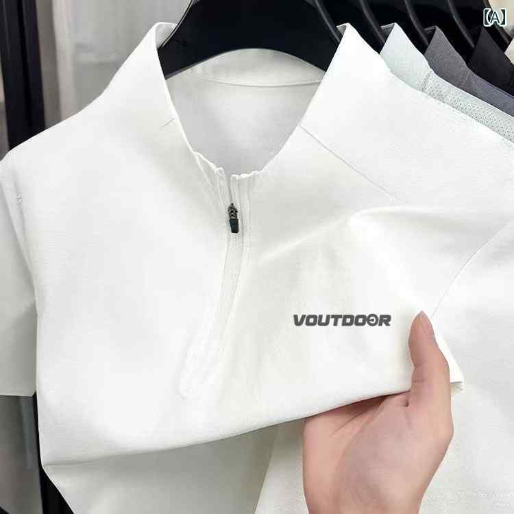 ランニングウェア　スポーツ　メンズ VDOUT 夏の アーバン アウトドア スポーツ メンズ ハーフ ジップ スタンドカラー 半袖 Tシャツ フィットネス ランニング トレーニング スーツ