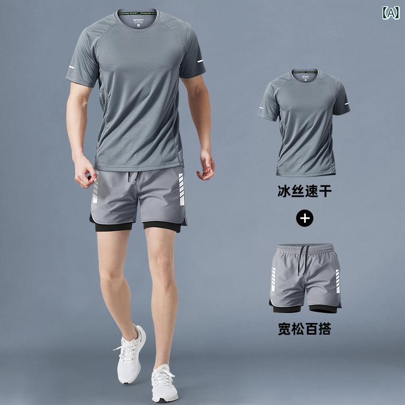 ランニングウェア　スポーツ　メンズ ランニング メンズ スポーツ スーツ マラソン プロ 夏 半袖 ショート パンツ 機器 速乾 トレーニング フィットネス 服 専用