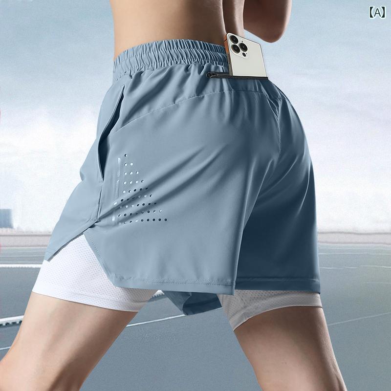 ランニングウェア　スポーツ　メンズ メンズ ランニング用 スポーツ ショーツ スマートフォンを 収納 可能 夏用 プロ 陸上 トレーニング 速乾 七分丈 パンツ 裏地 付き