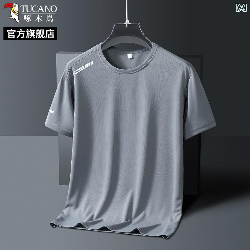 ランニングウェア　スポーツ　メンズ ウッドペッカー 冷感 半袖 メンズ 夏 ゆったり ランニング フィットネス Tシャツ 速乾 通気性 吸汗 スポーツ トップス L