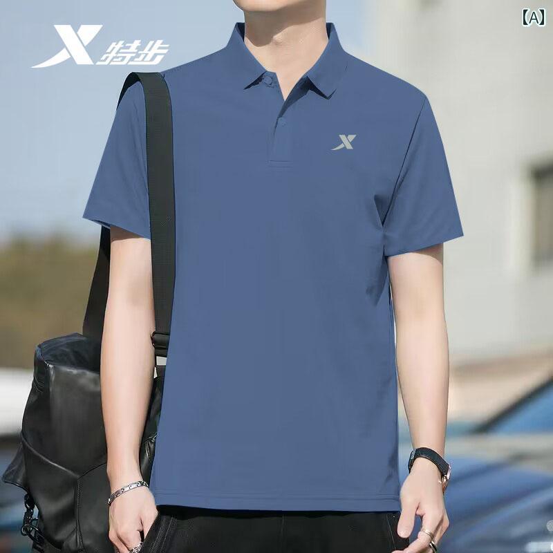 ランニングウェア　スポーツ　メンズ Xtep ポロシャツ メンズ 半袖 通気性 スポーツ フィットネス Tシャツ 作業着 速乾 冷感