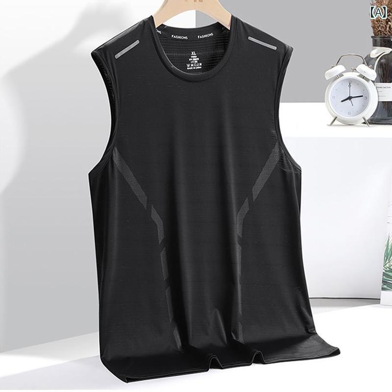 ランニングウェア　スポーツ　メンズ 冷感 Tシャツ メンズ スポーツ バスケットボール トップ フィットネストレーニング スーツ ランニング 速乾 ノースリーブベスト 陸上 競技
