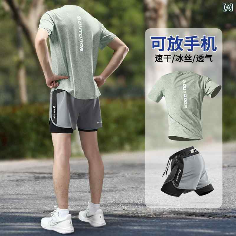 ランニングウェア　スポーツ　メンズ スポーツ スーツ メンズ ランニング プロ マラソン 速乾 フィットネスウェア 夏 冷感 半袖 Tシャツ トレーニング ショーツ