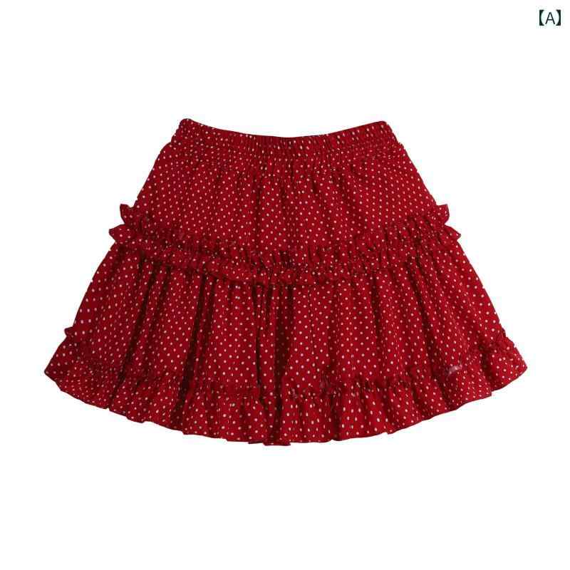 チェック柄　かわいいスカート レディース PPHOME 小豆 ボボ 夏 水玉 ティアードスカート レディース ..