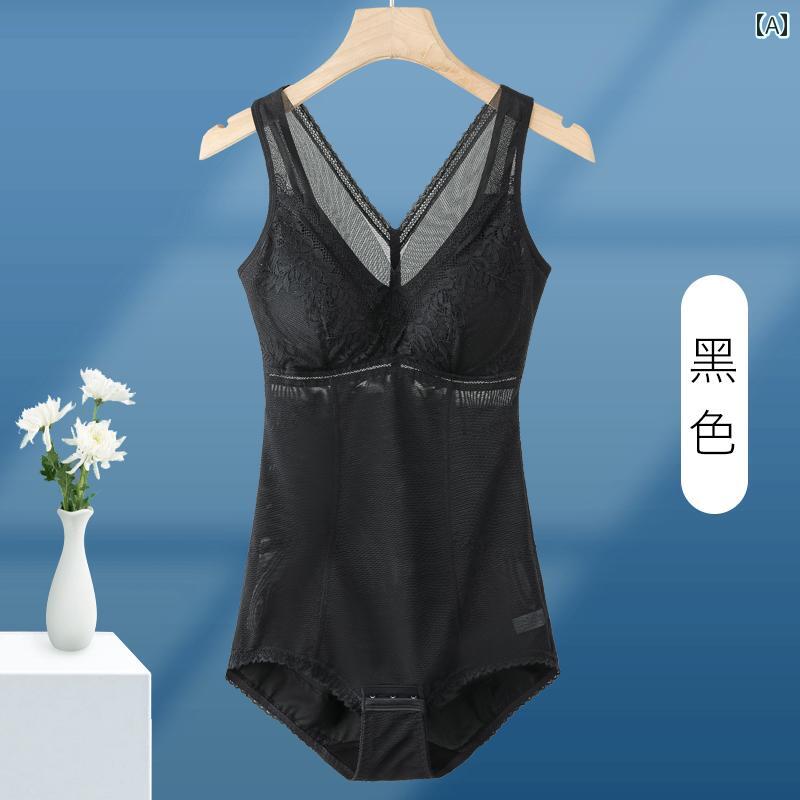 レディース ジャンプスーツ スリムフィット 胸 パッド 付き 女性用 腹部 シェイプアップ ボディスーツ 夏用 薄型 ブラ 不要 ウエスト シームレス スリミン...