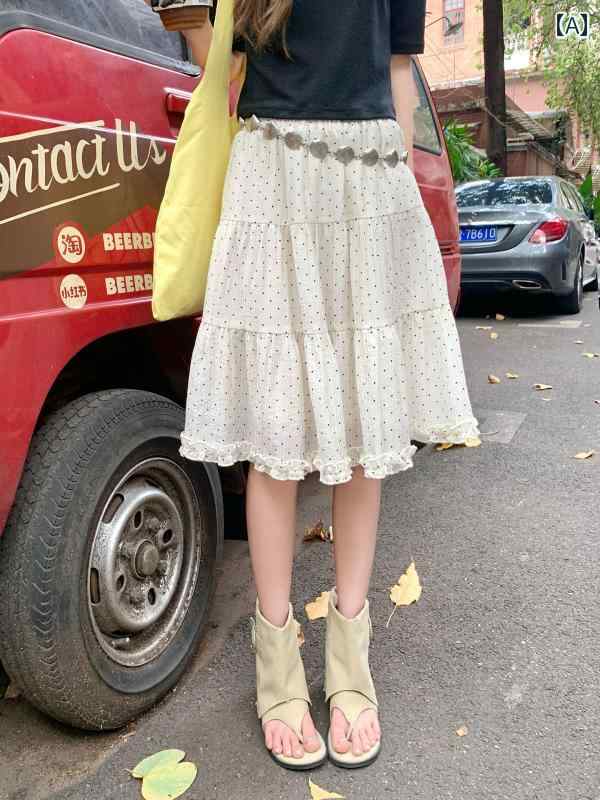 スカート　水玉　レディース チーズ ラビット 水玉 スカート レディース フリル ステッチ スリム ティ..