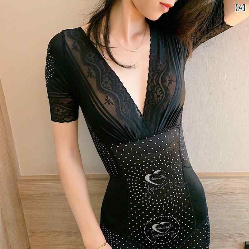 レディース　ジャンプスーツ　スリムフィット ボディ スカルプティング 半袖 ワンピース ボディシェイ..