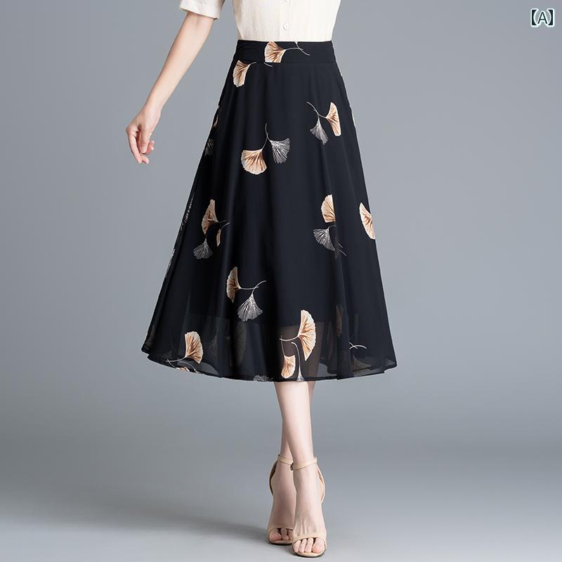 スカート　水玉　レディース 伸縮性の ある ウエストの シフォンスカート 花柄の ドレープ aラインの レディース スカート 2025夏の 小さい サイズ プリーツ アンブレラ(4)