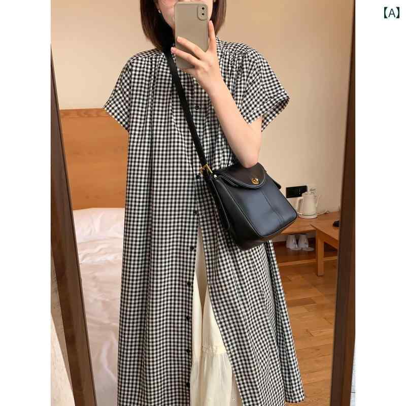 スカート　水玉　レディース ブロッコリーの 花の 和風の 黒と 白の チェック シャツ ドレス レディー..