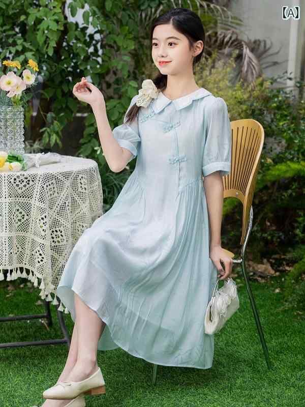 スカート　水玉　レディース 女の子 夏用 チャイナ風 ワンピース 2025年 中高 生 プリンセス ドール カラー 07