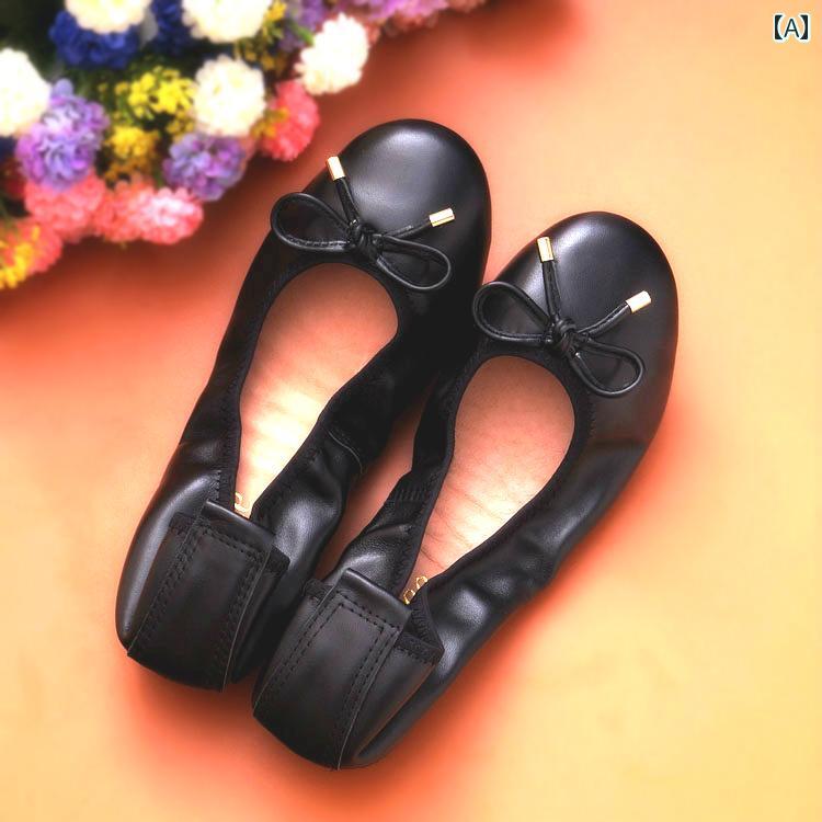 ローヒール パンプス シューズ レディース 第一層 牛革 シングル シューズ フラット 革 ソフト ソール ..