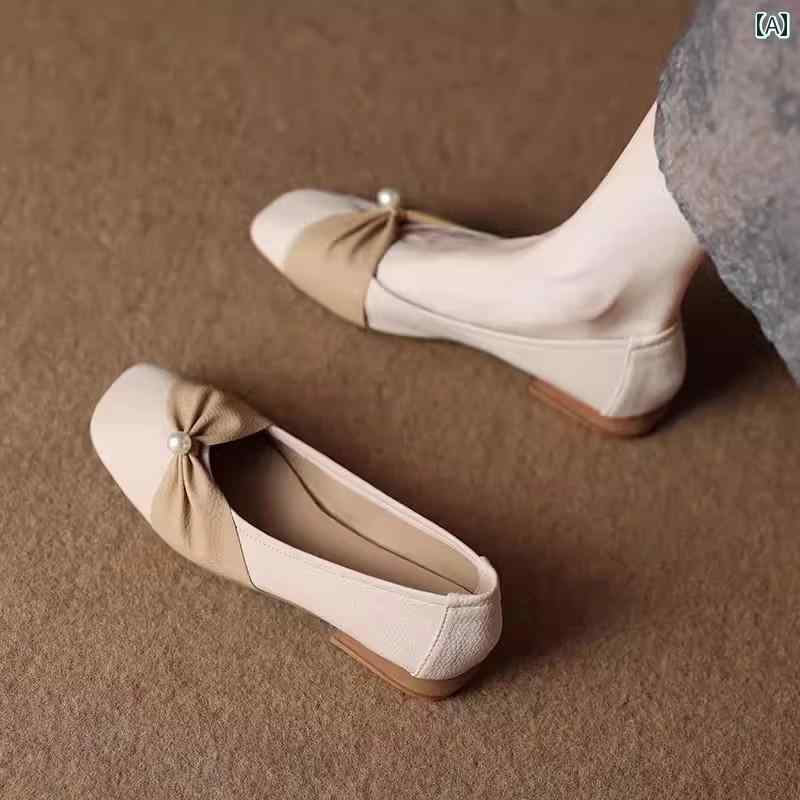 ローヒール パンプス シューズ レディース シープスキン 女性用 フラット シューズ 2025 夏 浅口 優し..