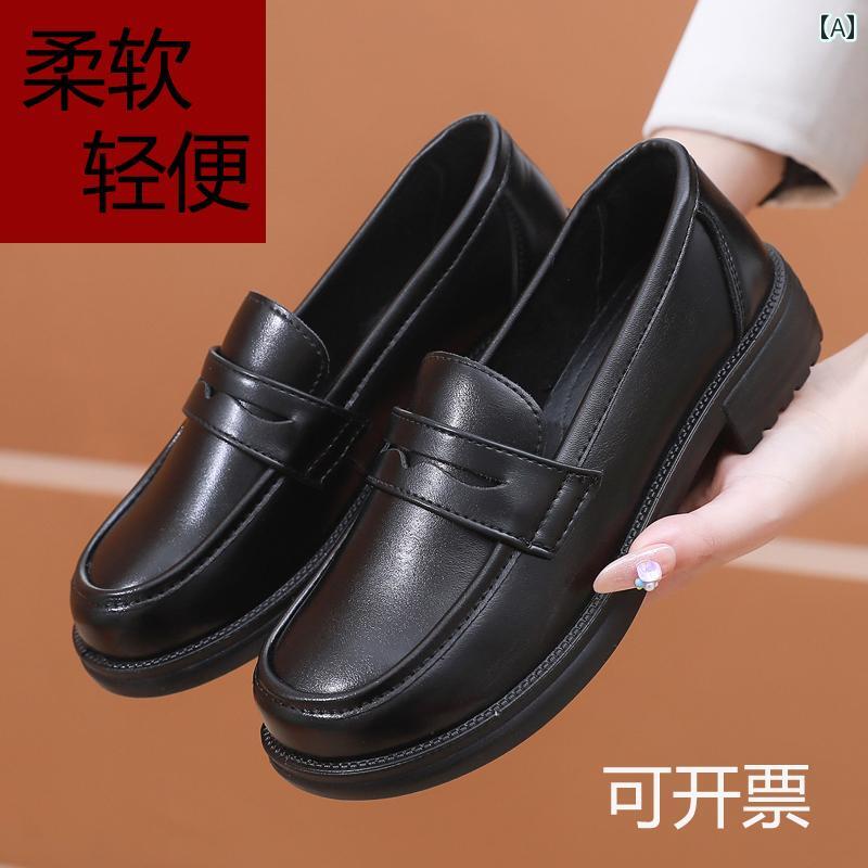 ローヒール パンプス シューズ レディース KFC 作業 靴 レディース ワーク レザーシューズ ブラック 滑..