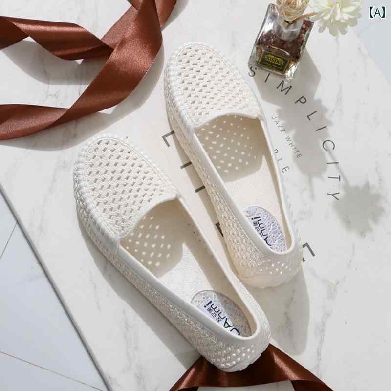 ローヒール パンプス シューズ レディース 夏の レディース 穴あき プラスチックの 白い サンダル 春秋 滑り止め フラット ナースシューズ 妊婦用 マザー シューズ 快適(4)