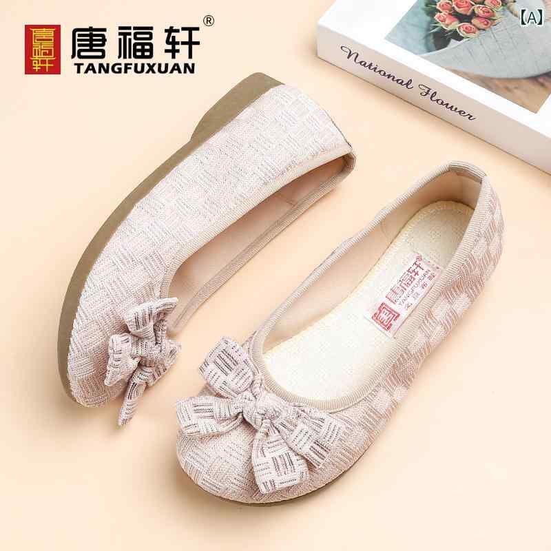 ローヒール パンプス シューズ レディース レディース ソフト ソール 通気性 オールド 布 靴 レディー..