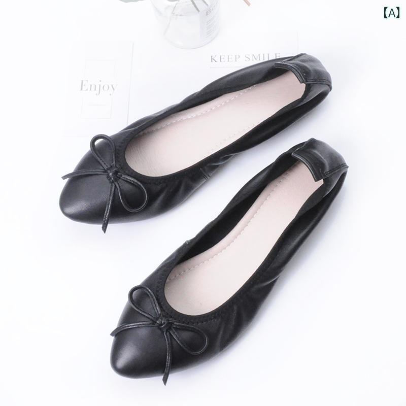 ローヒール パンプス シューズ レディース シープスキン エッグロール シューズ ポインテッドトゥ 革 ..