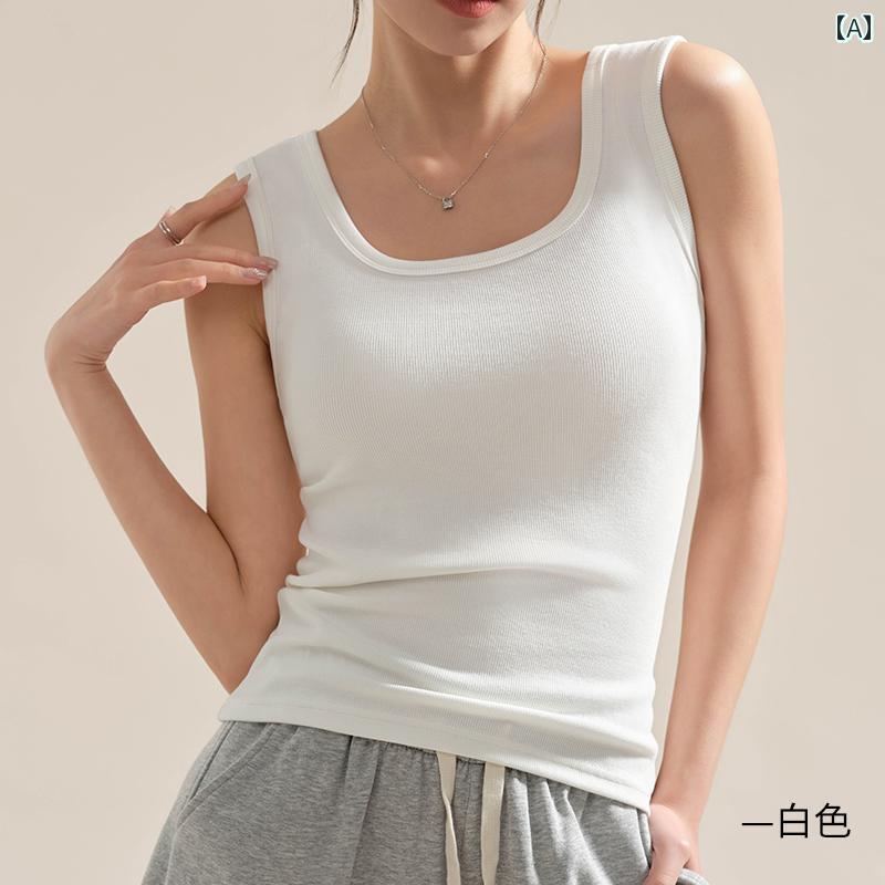 Vネック　キャミソール　ノースリーブ キャットマン ボトム ベスト レディース 2025新 スタイル インナーウェア ホワイト グレー スリング U ネック アウターウェア サイド ブレスト カバー スリムフィット トップス