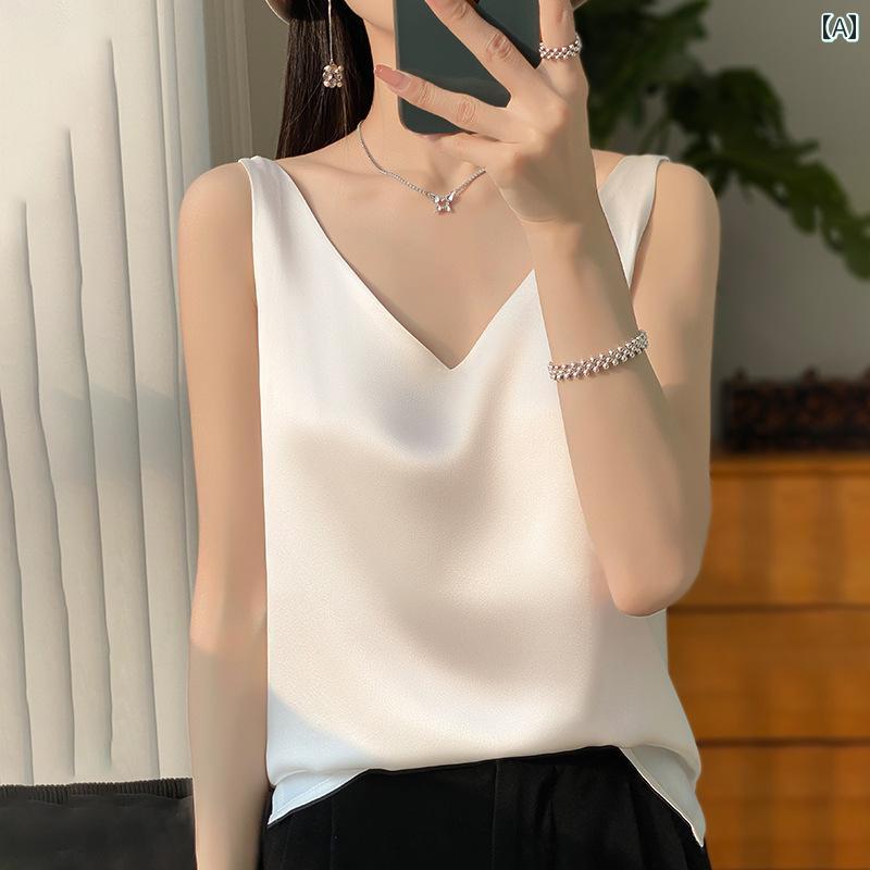 Vネック　キャミソール　ノースリーブ 2024年 フレンチ キャミソール スーツ インナー 夏用 美 背中 魅..