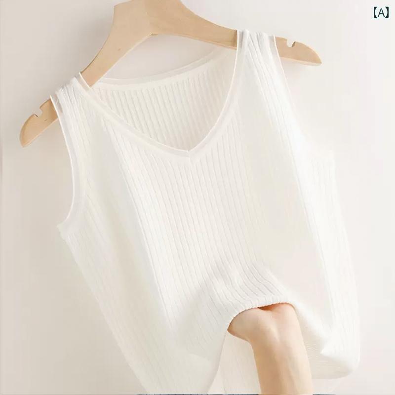 Vネック　キャミソール　ノースリーブ 春夏 薄手 冷感 キャミソール ベスト 女性用 内側と 外側に 着用..