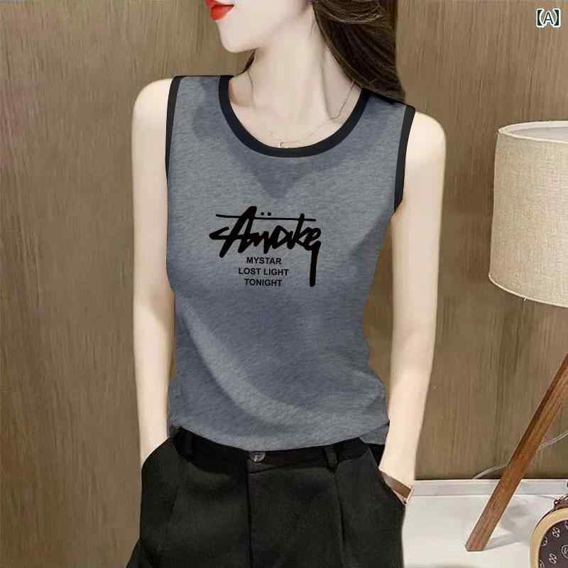 Vネック　キャミソール　ノースリーブ レディース 綿 ノースリーブ ベスト 大きいサイズ Tシャツ 2025..