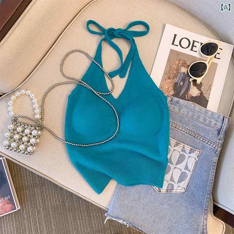 Vネック　キャミソール　ノースリーブ ドーパミン 胸 パッド 付き ホルターネック キャミソール レディース 夏用 三 亜 旅行 ビーチウェア アウターウェア アイランド バケーション トップ