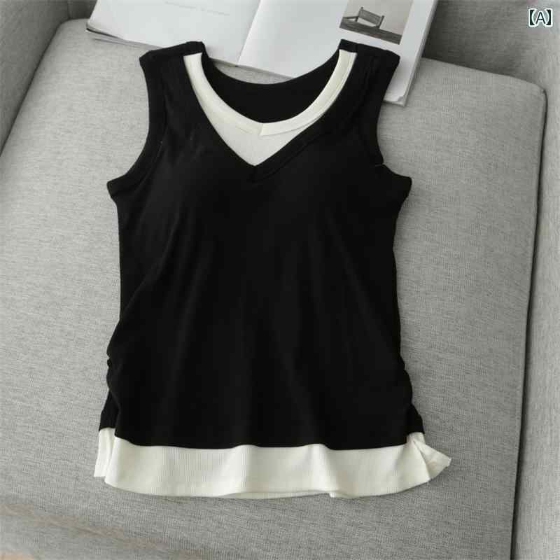 Vネック　キャミソール　ノースリーブ 300 Jin スリム フェイク ツーピース キャミソール ベスト 大き..