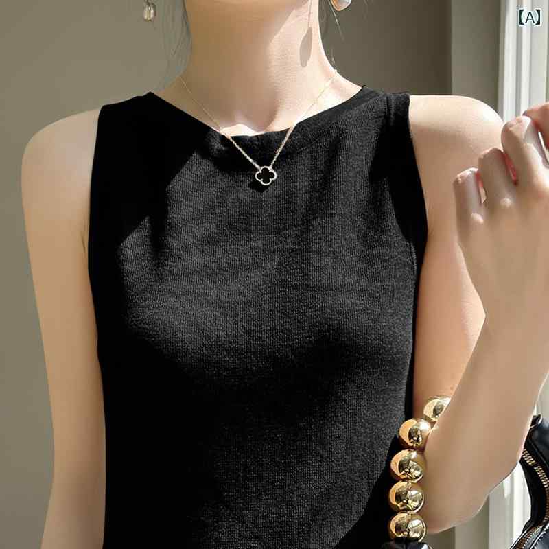 Vネック　キャミソール　ノースリーブ 最高級の 美しさ レディース ラウンドネック キャミソール ベス..