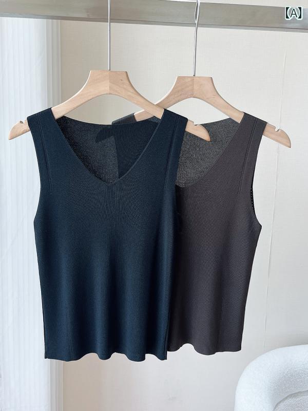 Vネック　キャミソール　ノースリーブ 2025年 ベスト Vネック ノースリーブ スリムフィット セーター 冷感 通気性 無地 涼しく 快適 レディース トップス サスペンダー